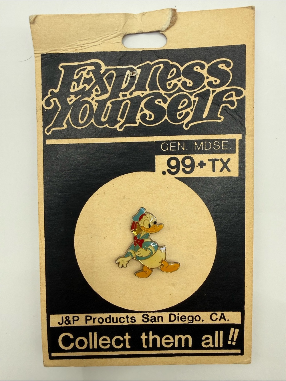 Vintage Disney Donald Duck Pin J&P Products San Diego Original Card NOS 70s-80s
